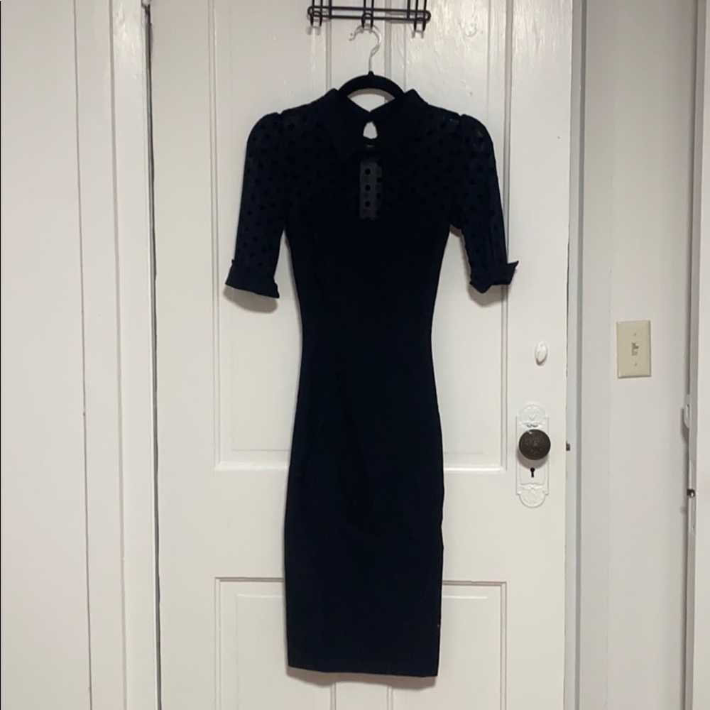 Black mesh collared keyhole bodycon dress